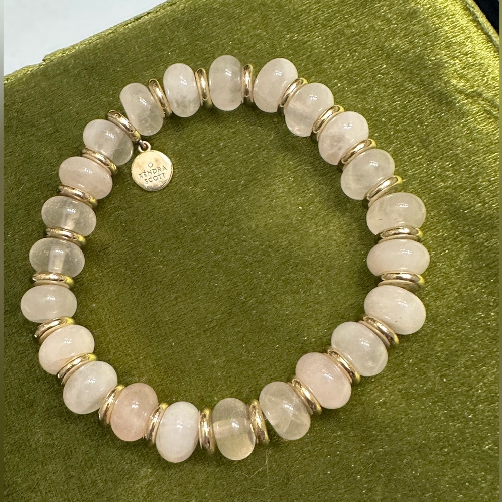 Rebecca Gold Stretch Bracelet in Rose Quartz